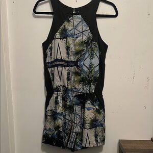 Tropical Print Sleeveless Romper